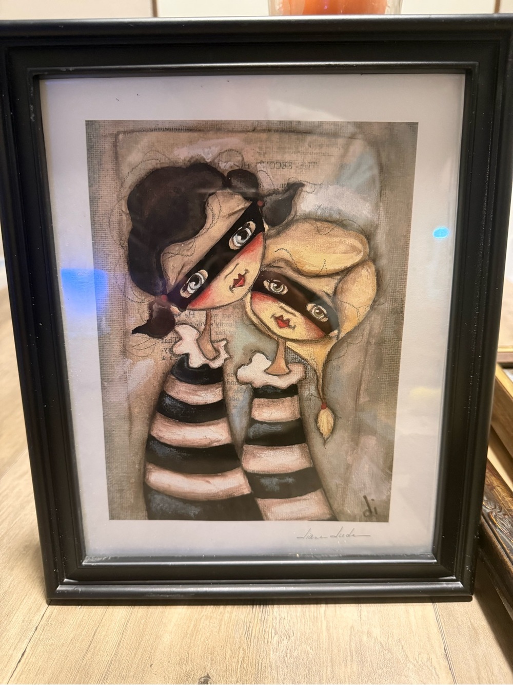 Diane Jude Framed Art Print Whimsical Folk Art Girls - Picture 1 of 5